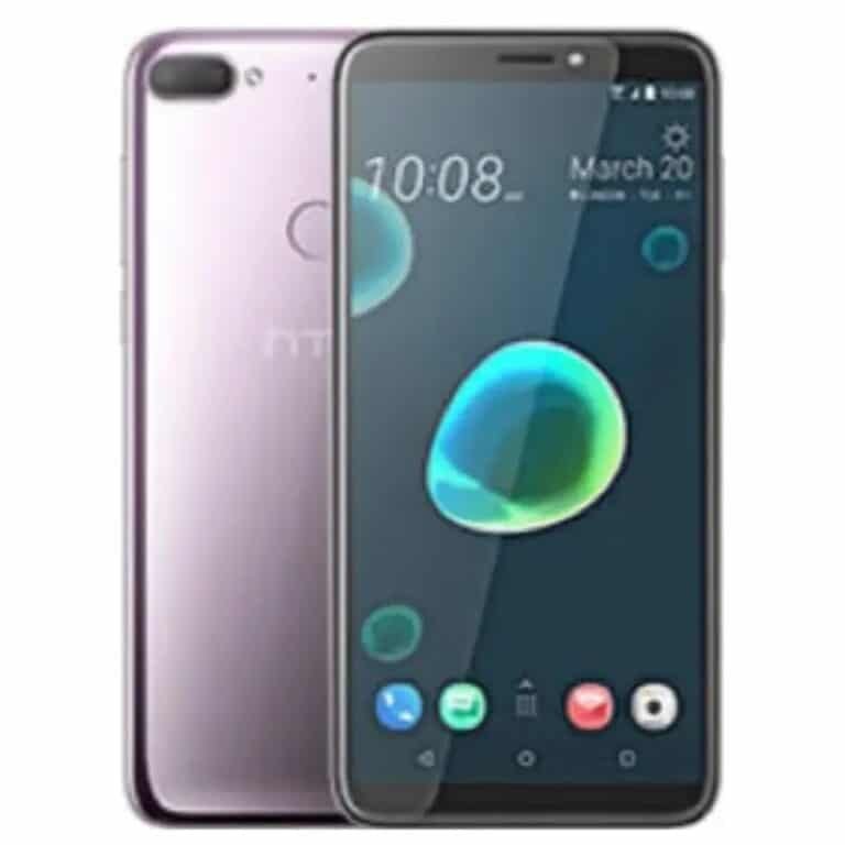 HTC Desire 12+ HTC Desire 12+ smartphone, black color, front view, showcasing the large 6-inch display and dual rear cameras.