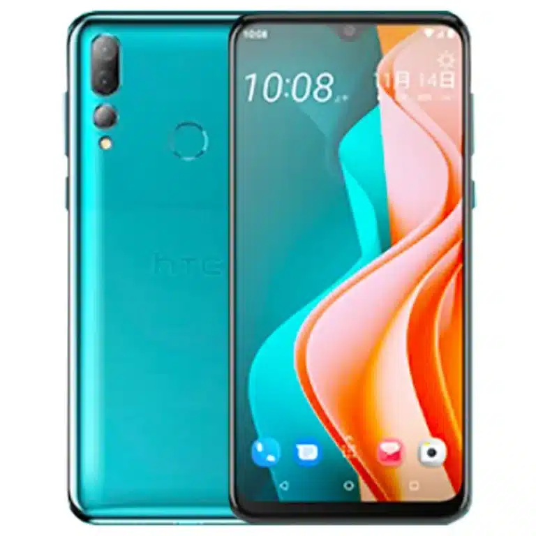 HTC Desire 19s smartphone, back view, highlighting the triple camera setup and sleek design.