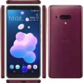 HTC U12+ smartphone, sleek design, edge-to-edge display, dual rear cameras, and vibrant colors.