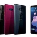 HTC U12+ smartphone, sleek design, edge-to-edge display, dual rear cameras, and vibrant colors.