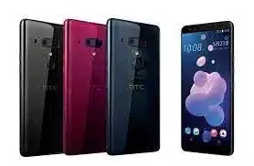 HTC U12+ smartphone, sleek design, edge-to-edge display, dual rear cameras, and vibrant colors.