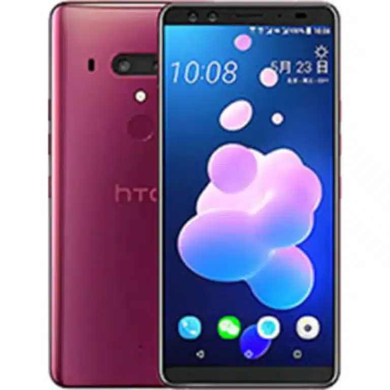 HTC U12+ HTC U12+ smartphone, sleek design, edge-to-edge display, dual rear cameras, and vibrant colors.