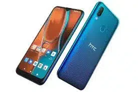 HTC Wildfire E2 smartphone, front view, showcasing its large display and sleek design.