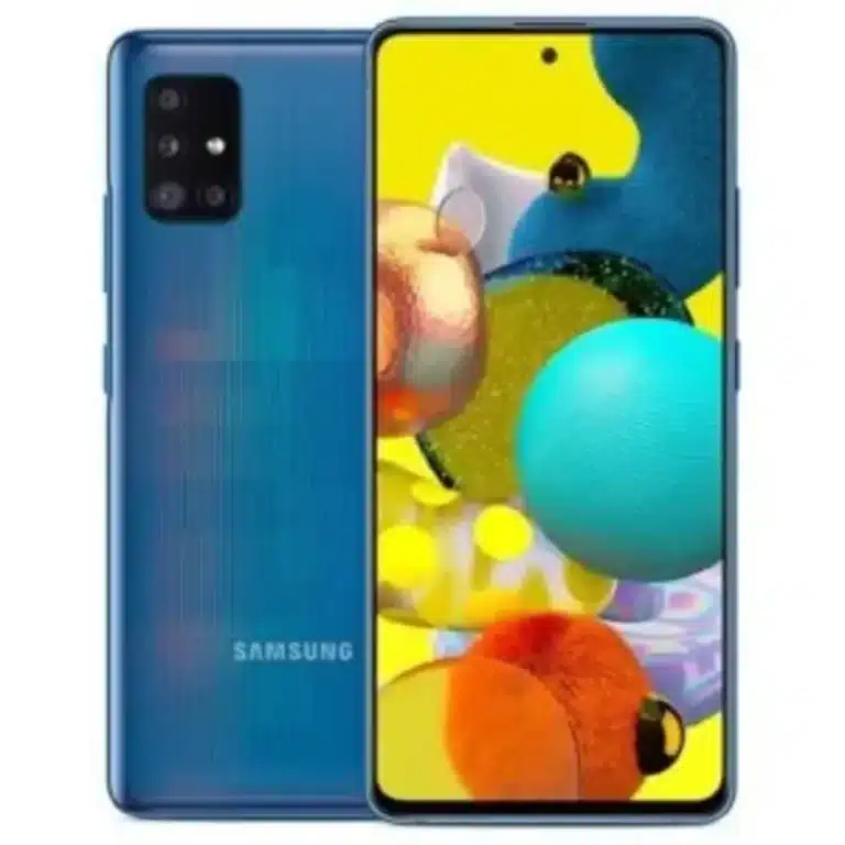 Samsung Galaxy A51 5G UW Samsung Galaxy A51 5G UW smartphone, blue color, showcasing the camera and display