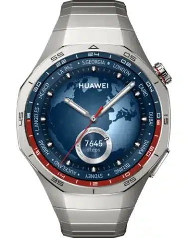 Huawei Watch GT 5 Pro face with fitness metrics and time display